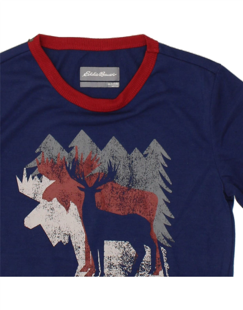 EDDIE BAUER Boys Graphic Top Long Sleeve 7-8 Years Small Navy Blue Vintage Eddie Bauer and Second-Hand Eddie Bauer from Messina Hembry 