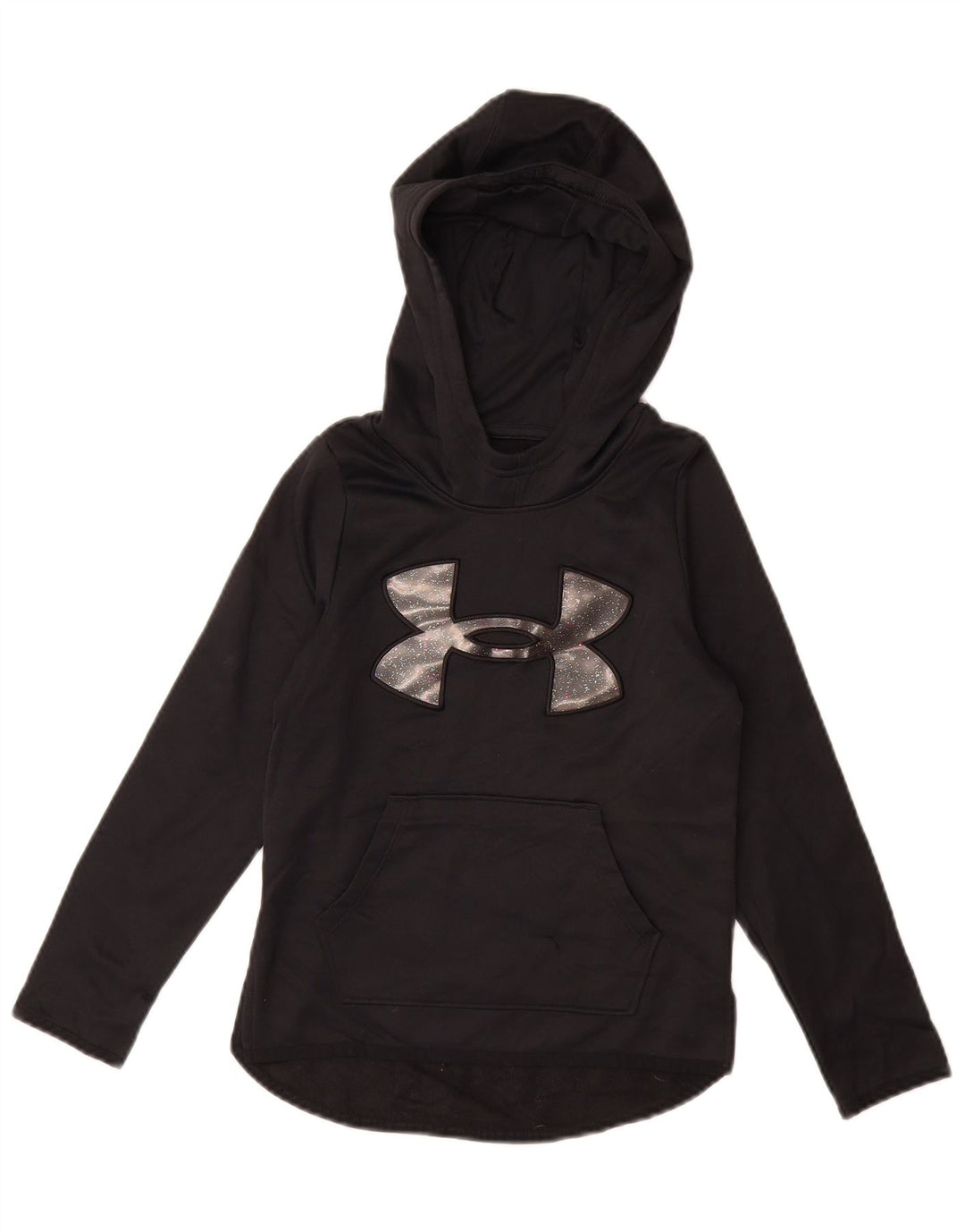 UNDER ARMOUR Girls Graphic Hoodie Jumper 7-8 Years Small  Black Polyester