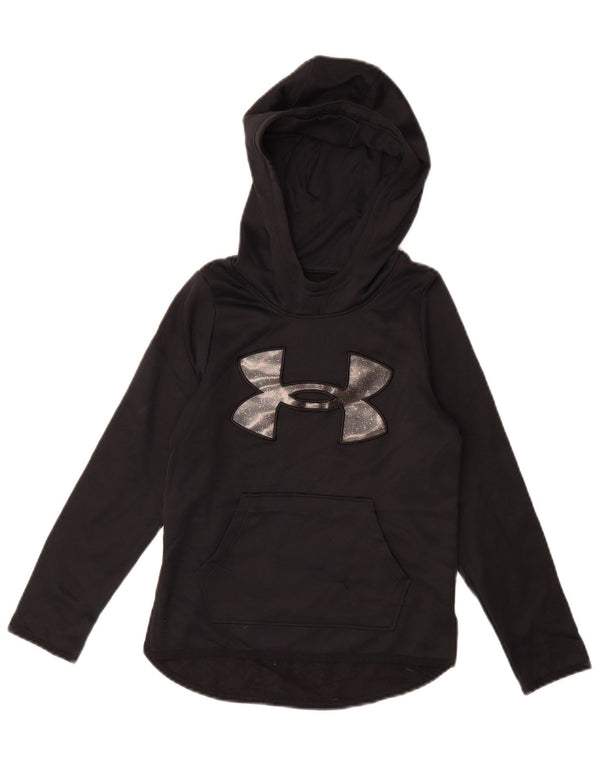 UNDER ARMOUR Girls Graphic Hoodie Jumper 7-8 Years Small  Black Polyester