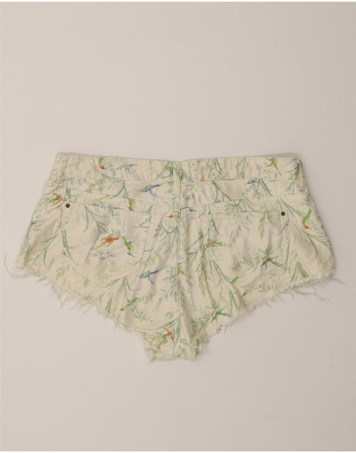 Zara Womens Hot Pants EU 38 Small W28 White Floral Cotton