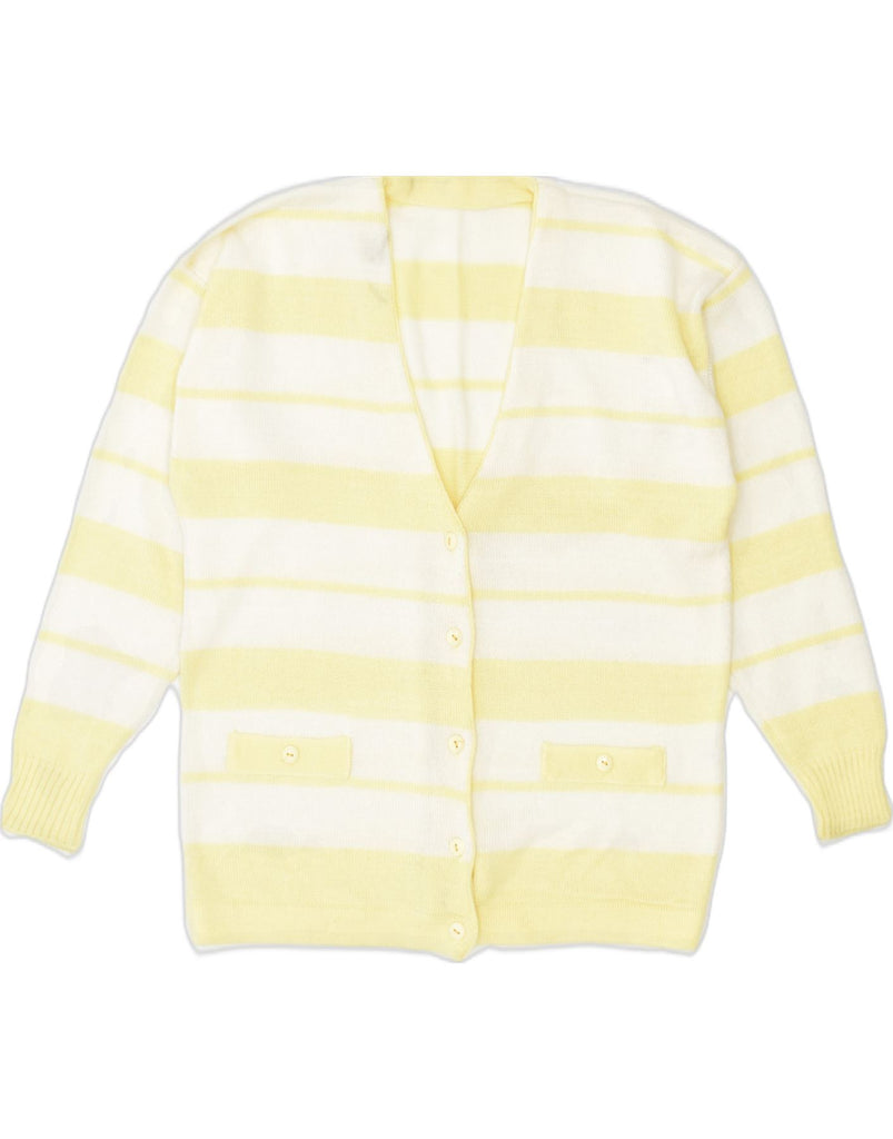 VINTAGE Womens Cardigan Sweater UK 18 XL Yellow Striped Classic | Vintage | Thrift | Second-Hand | Used Clothing | Messina Hembry 