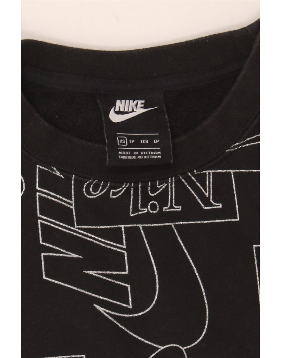 NIKE Womens Oversized Graphic Sweatshirt Jumper UK 6 XS Black Cotton Vintage Nike and Second-Hand Nike from Messina Hembry 