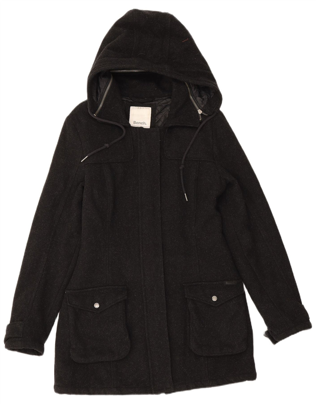 Bench Womens Hooded Overcoat UK 14 Medium Black Wool