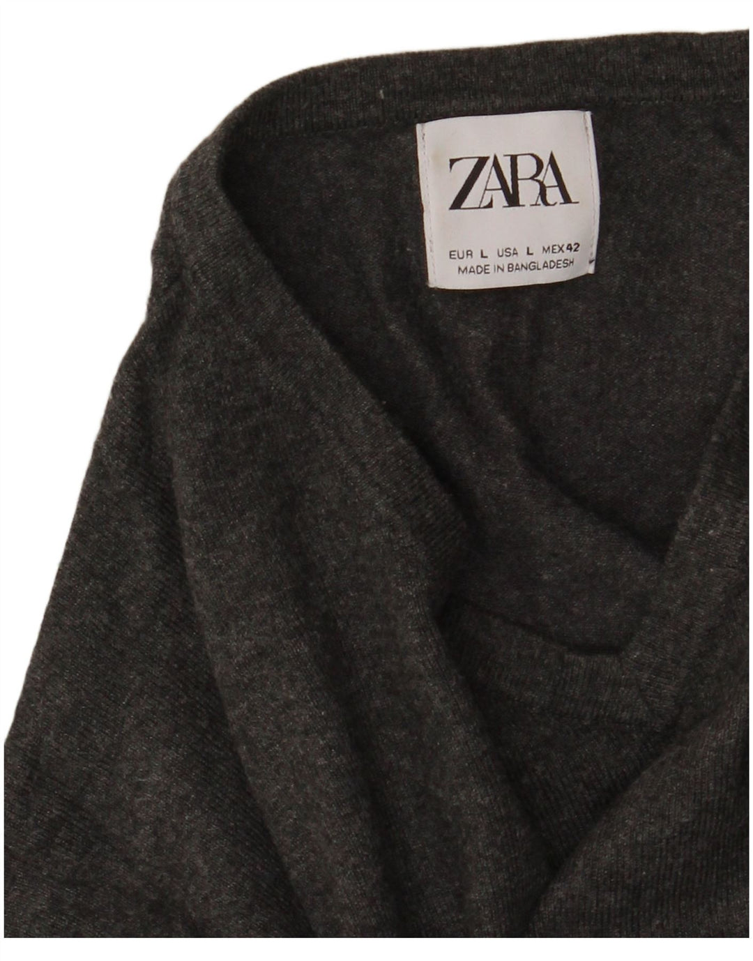 Zara Mens V-Neck Jumper Sweater Large Grey