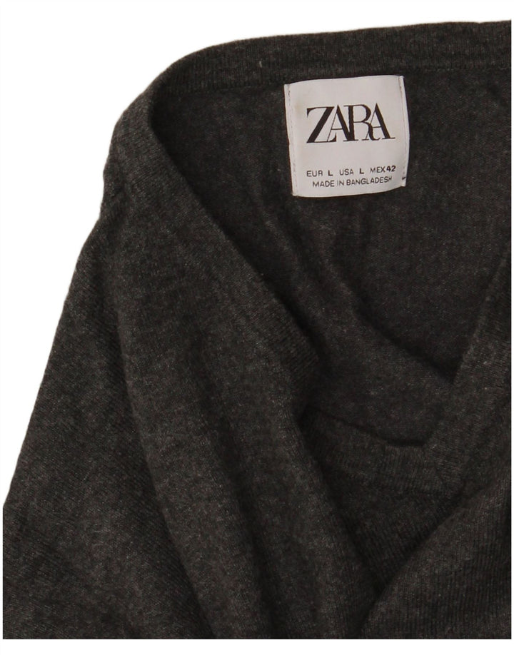 Zara Mens V-Neck Jumper Sweater Large Grey