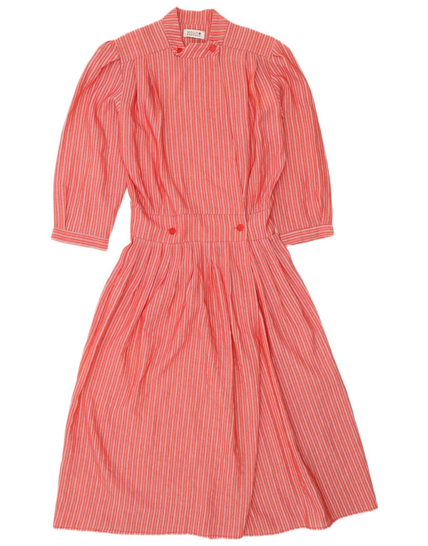 Molly Bracken Womens 3/4 Sleeve Tea Dress UK 14 Medium Red Striped Retro