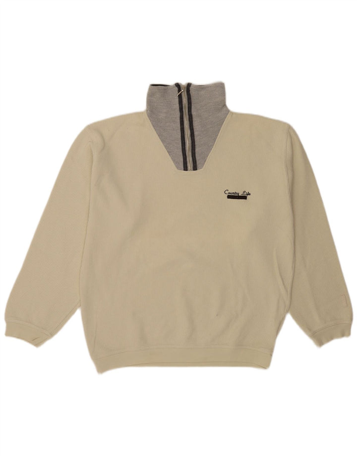 Jockey Mens Zip Neck Jumper Sweater IT 50 Medium Off White Colourblock