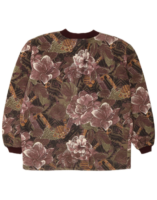 Vintage Womens Oversized Sweatshirt Jumper UK 14 Medium Burgundy Floral