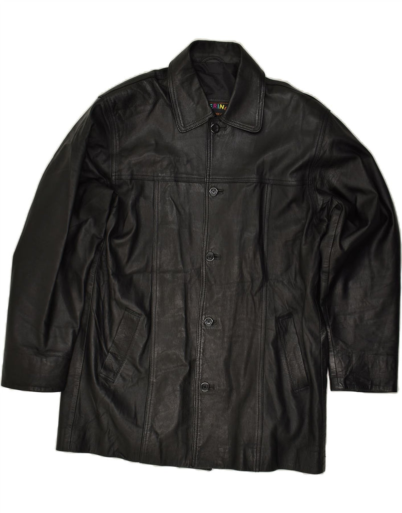 VINTAGE Mens Leather Coat UK 40 Large Black Leather | Vintage Vintage | Thrift | Second-Hand Vintage | Used Clothing | Messina Hembry 