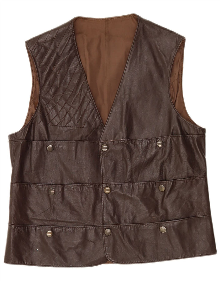 Vintage Mens Leather Gilet UK 36 Small Brown