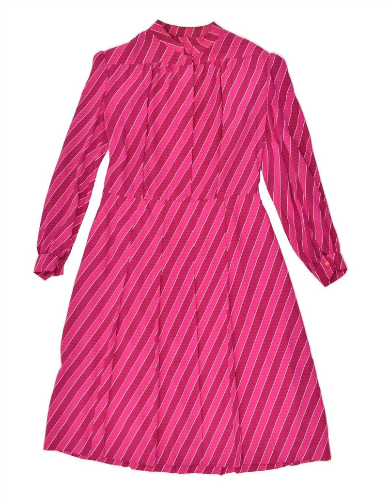 VINTAGE Womens Long Sleeve A-Line Dress UK 10 Small Pink Striped | Vintage Vintage | Thrift | Second-Hand Vintage | Used Clothing | Messina Hembry 