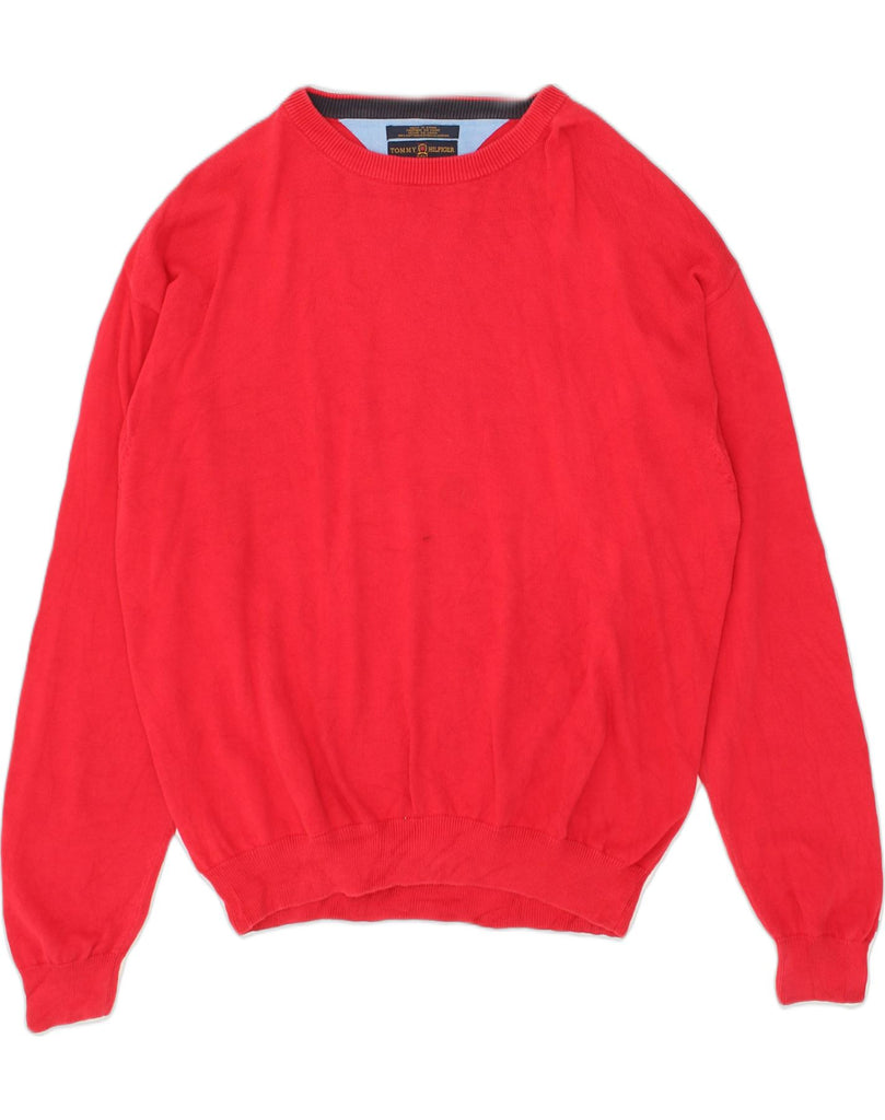 TOMMY HILFIGER Mens Crew Neck Jumper Sweater XL Red Cotton | Vintage Tommy Hilfiger | Thrift | Second-Hand Tommy Hilfiger | Used Clothing | Messina Hembry 
