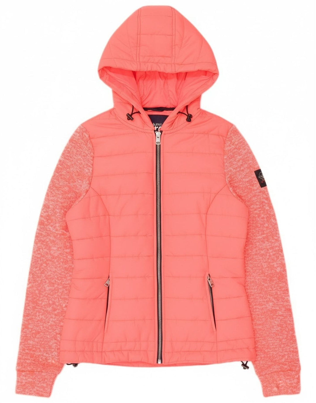 Superdry Womens Hooded Bomber Jacket UK 8 Small Pink Flecked Nylon