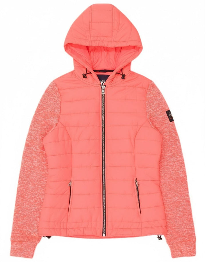 Superdry Womens Hooded Bomber Jacket UK 8 Small Pink Flecked Nylon