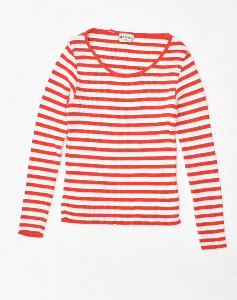 MAX & CO. Womens Top Long Sleeve UK 10 Small Red Striped Cotton | Vintage | Thrift | Second-Hand | Used Clothing | Messina Hembry 