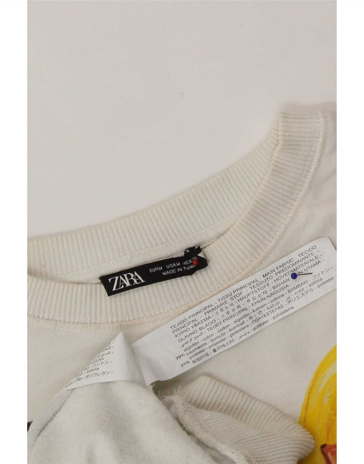 Zara Womens Abstract Pattern Sweatshirt Jumper UK 14 Medium Off White
