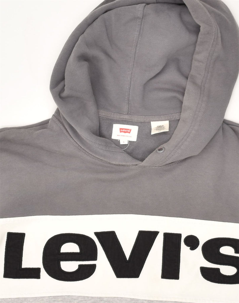 LEVI'S Mens Graphic Hoodie Jumper Large Grey Colourblock Cotton | Vintage Levi's | Thrift | Second-Hand Levi's | Used Clothing | Messina Hembry 