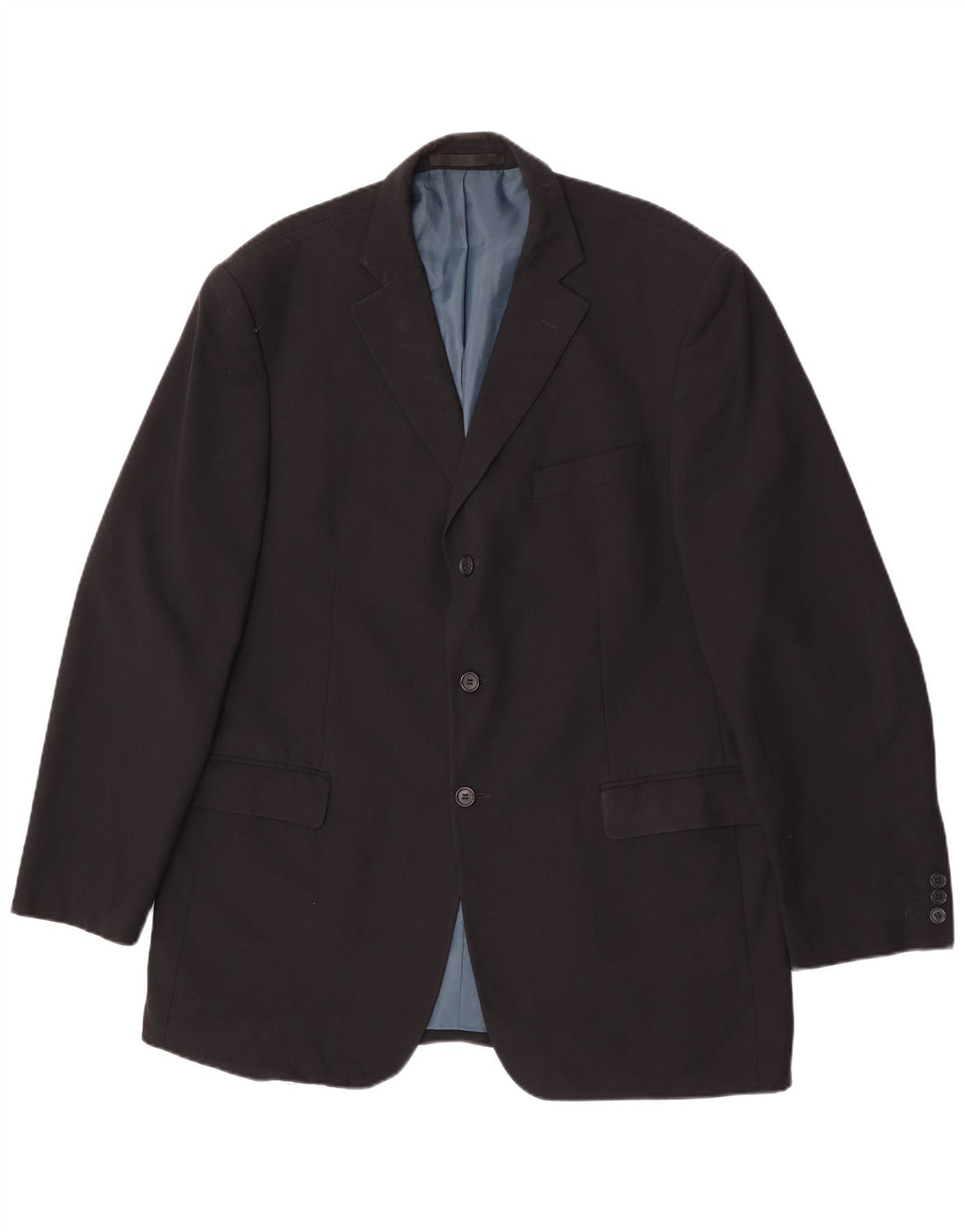 Marks & Spencer Mens 3 Button Blazer Jacket UK 44 XL Navy Blue Polyester