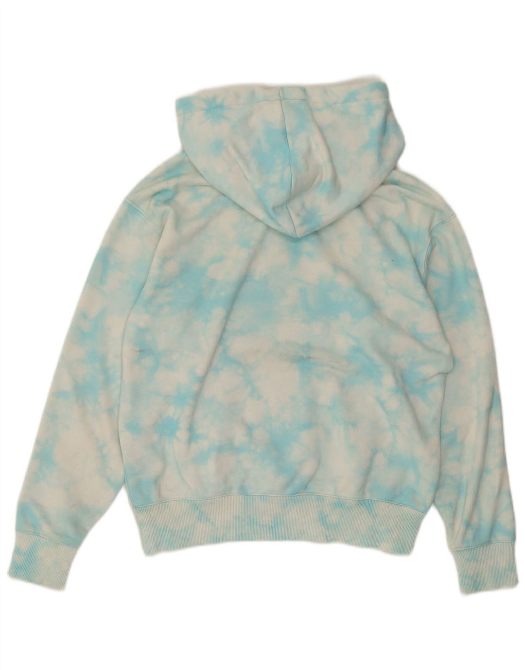 CHAMPION Womens Oversized Hoodie Jumper UK 10 Small Blue Tie Dye Cotton