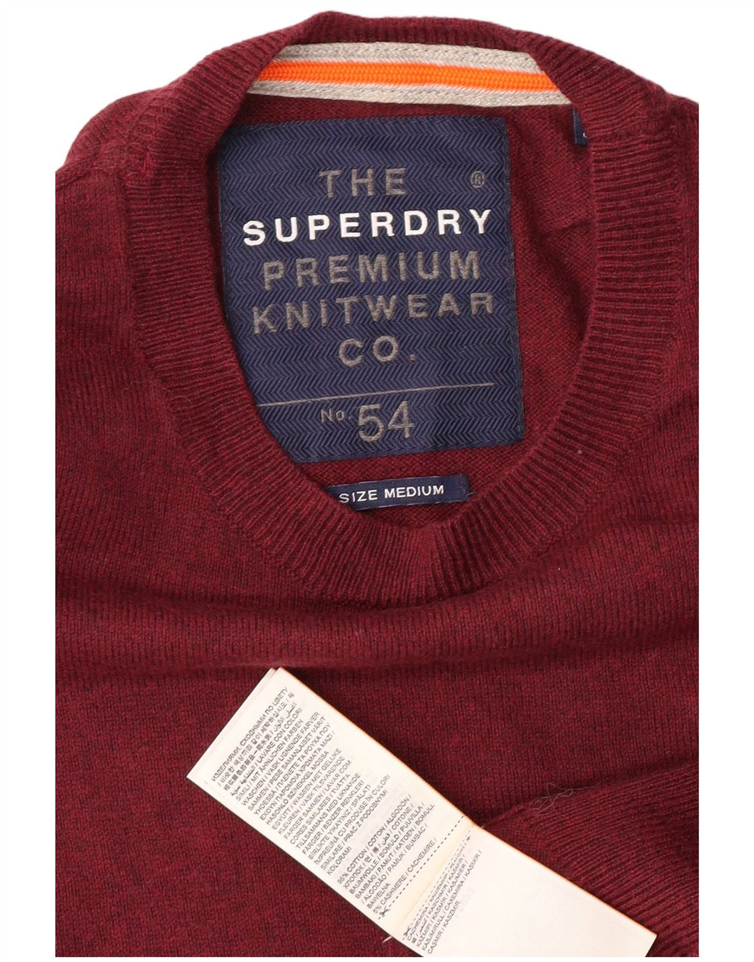 SUPERDRY Mens Crew Neck Jumper Sweater Medium Maroon Cotton