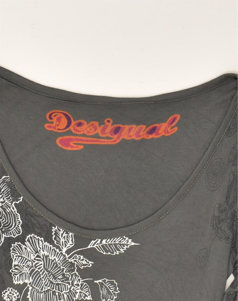 DESIGUAL Womens Long Sleeve A-Line Dress UK 12 Medium Grey Floral Cotton | Vintage Desigual | Thrift | Second-Hand Desigual | Used Clothing | Messina Hembry 