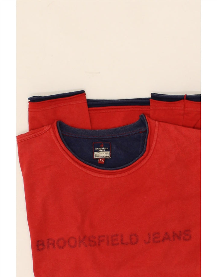 BROOKSFIELD Mens Graphic T-Shirt Top XL Red Cotton Vintage Brooksfield and Second-Hand Brooksfield from Messina Hembry 