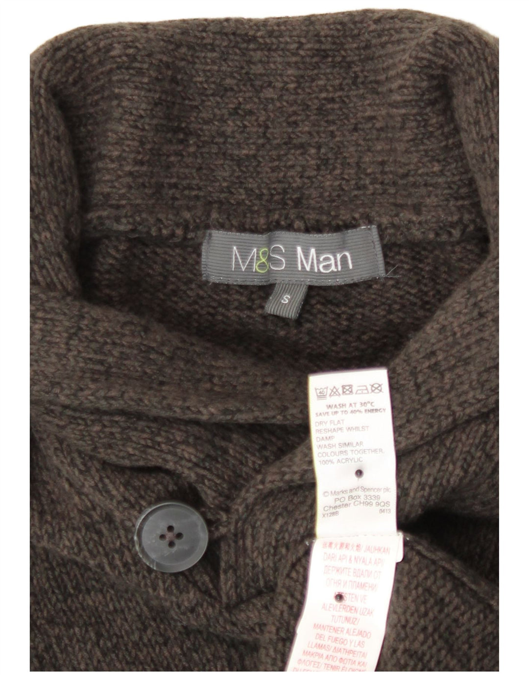 Marks & Spencer Mens Shawl Neck Jumper Sweater Small Brown Flecked Acrylic