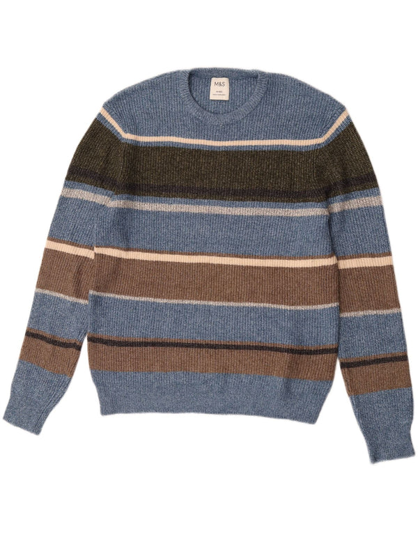 Marks & Spencer Mens Crew Neck Jumper Sweater Medium Blue Striped Polyamide