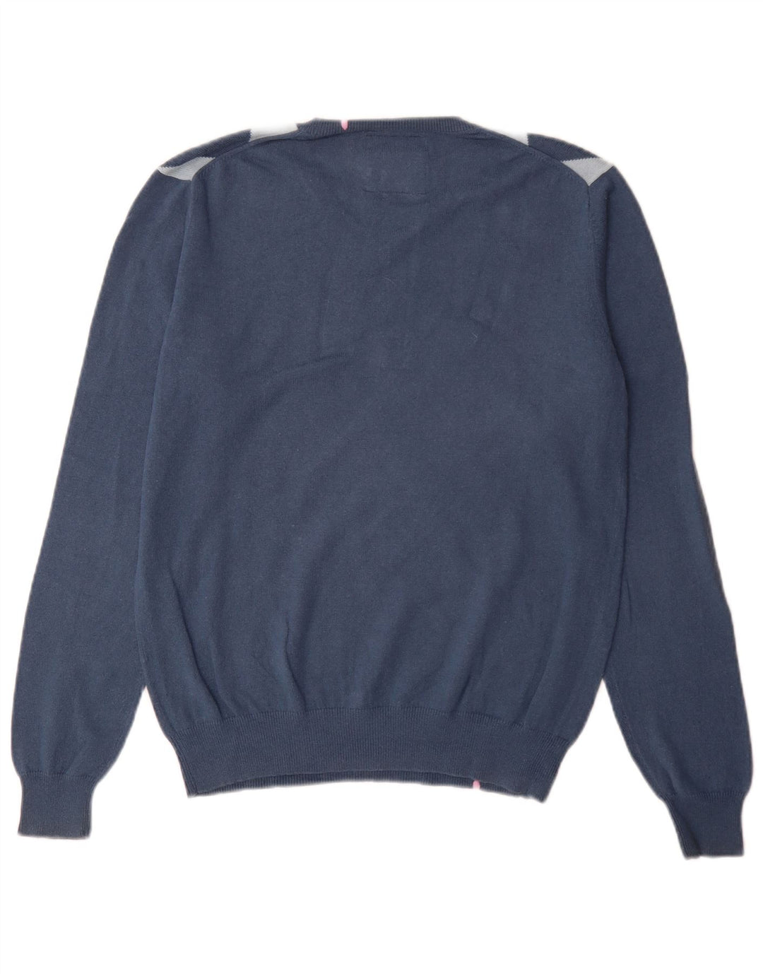 Sun68 Mens V-Neck Jumper Sweater Medium Blue Argyle/Diamond Cotton