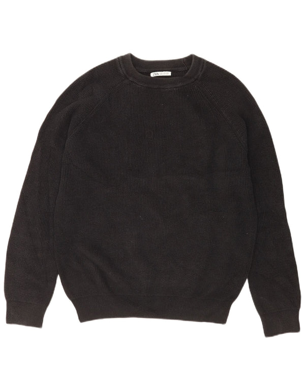Zara Mens Crew Neck Jumper Sweater Medium Black Cotton