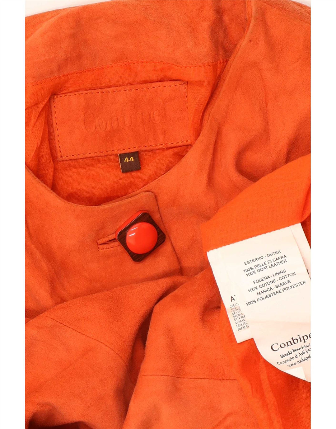 Conbipel Womens Crop 3/4 Sleeve Suede Jacket IT 44 Medium Orange Leather