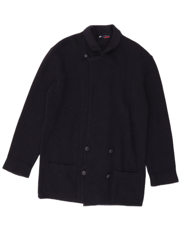 Azzurro Mens Cardigan Sweater Large Navy Blue Wool