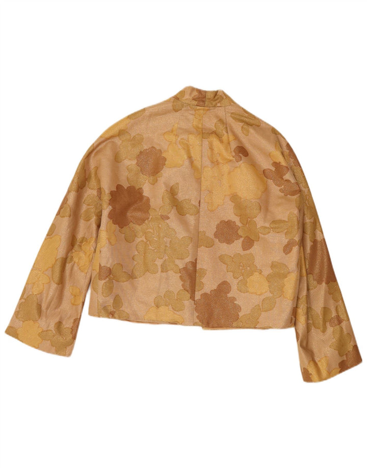 Vintage Womens 1 Button Crop Blazer Jacket UK 14 Medium Brown Floral