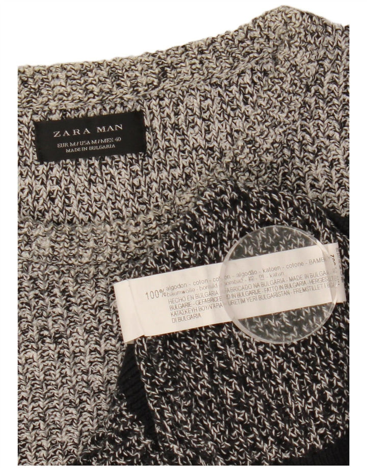 Zara Mens Crew Neck Jumper Sweater Medium Grey Colourblock Cotton