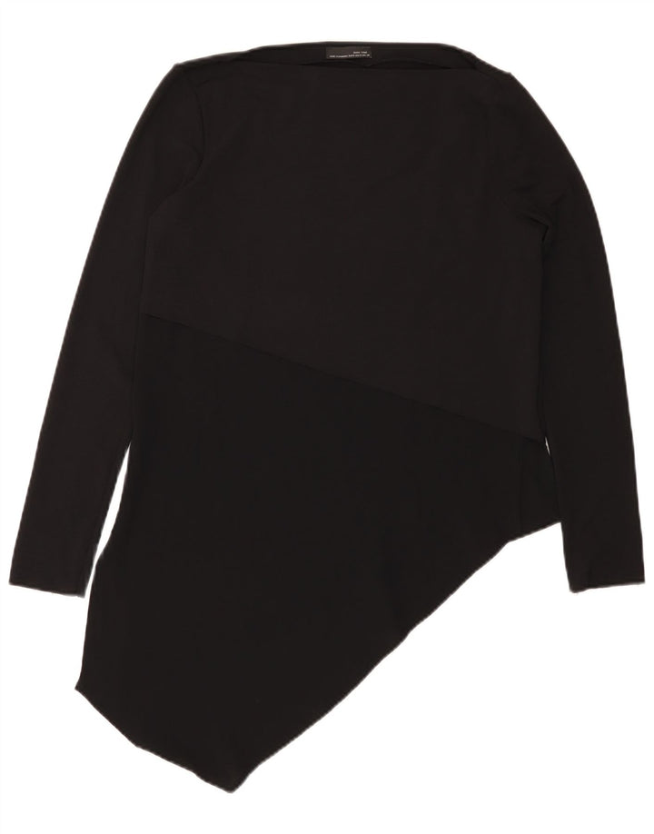 Zara Womens Asymmetric Top Long Sleeve UK 12 Medium Black