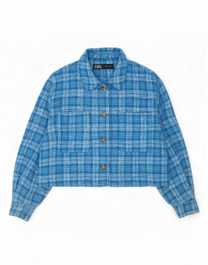Zara Womens Bomber Jacket UK 18 XL Blue Plaid Polyester