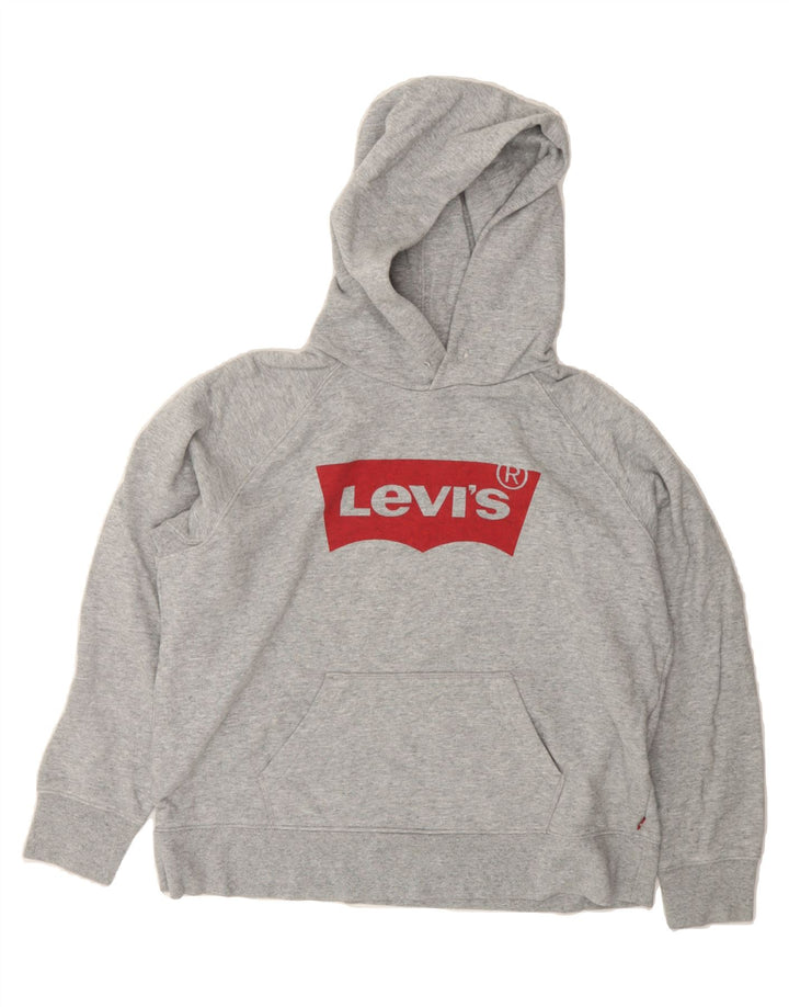 LEVI'S Womens Graphic Hoodie Jumper UK 14 Medium Grey Cotton Vintage Levi's and Second-Hand Levi's from Messina Hembry 