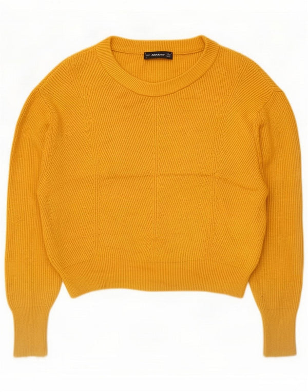 Zara Womens Crop Oversized Boat Neck Jumper Sweater UK 10 Small Yellow