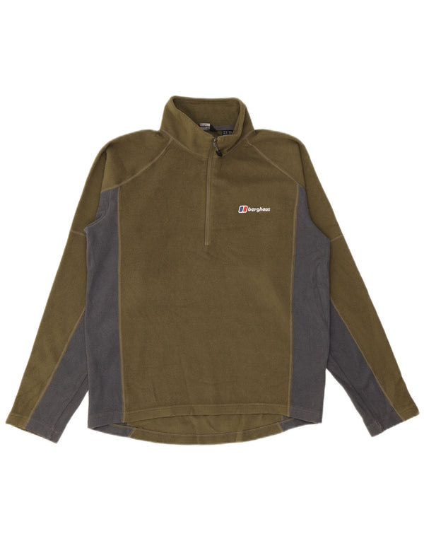 BERGHAUS Mens Zip Neck Fleece Jumper Small Khaki Colourblock Polyester