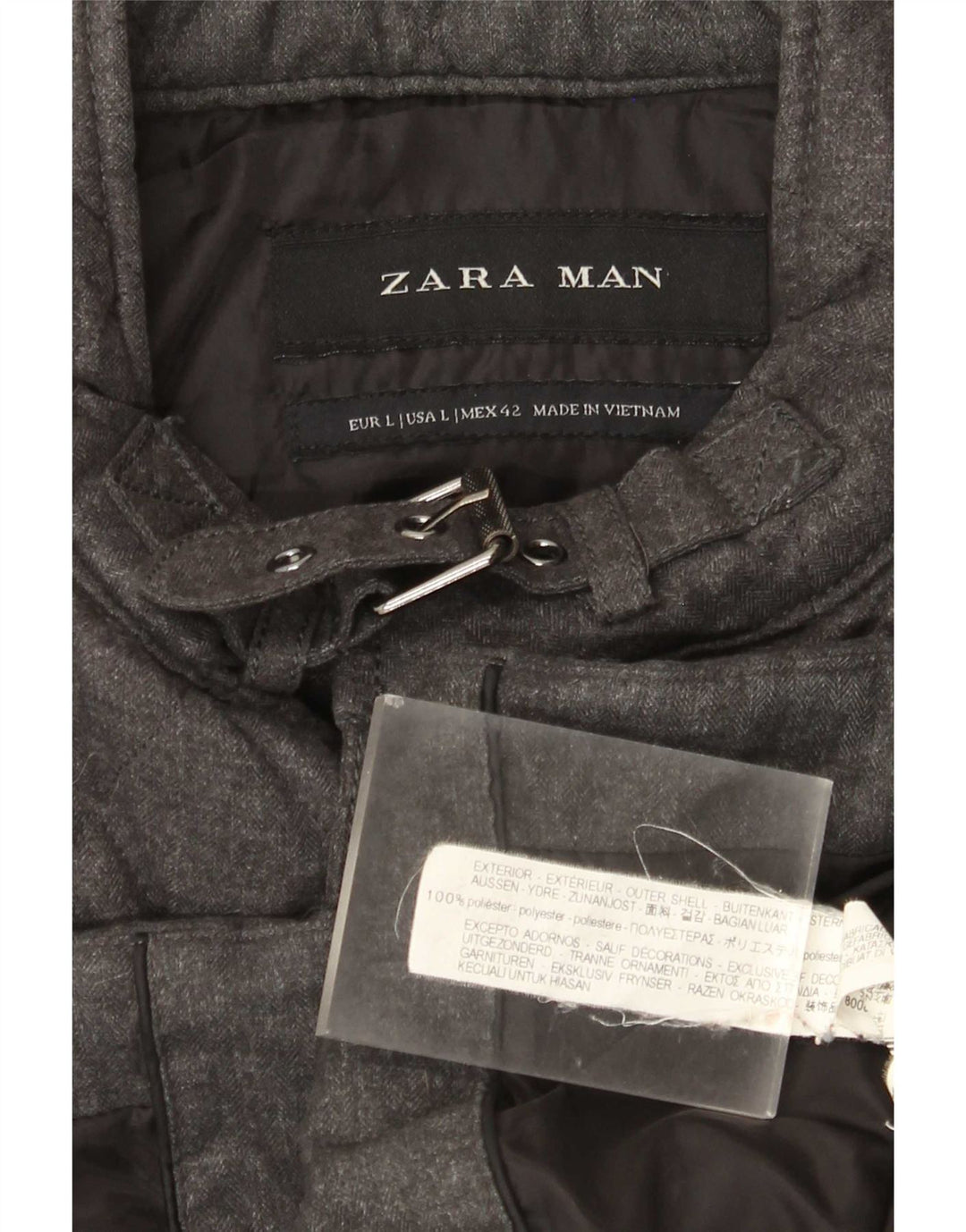 Zara Mens Quilted Jacket UK 40 Large Grey Polyester