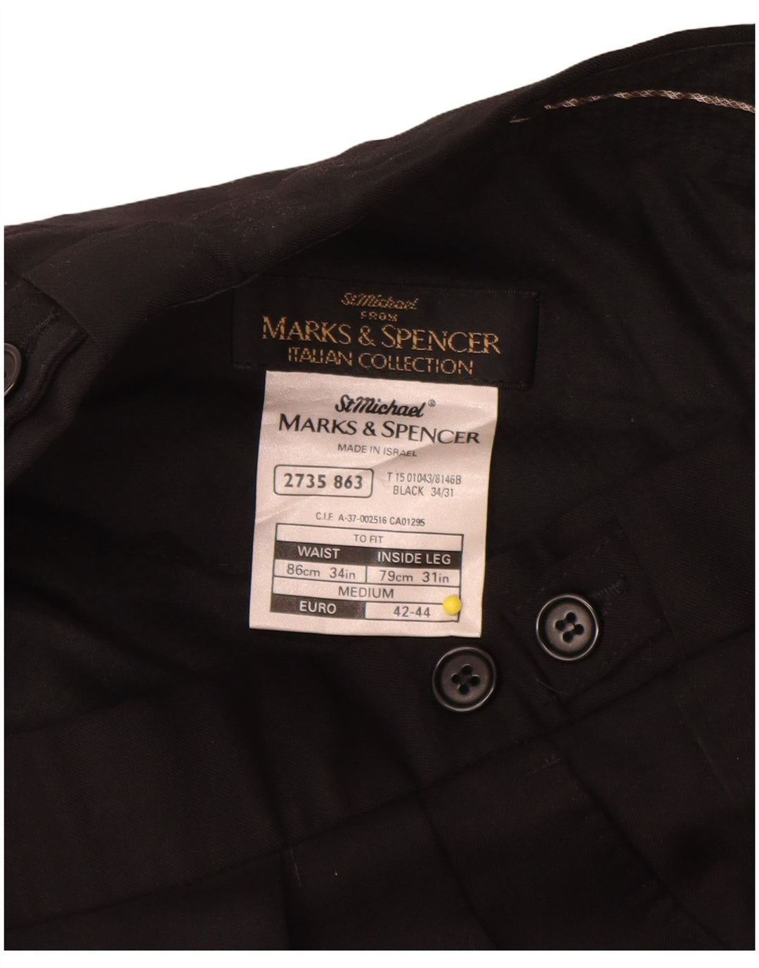 Marks & Spencer Mens Pegged Suit Trousers Size 34 W34 L31 Black New Wool