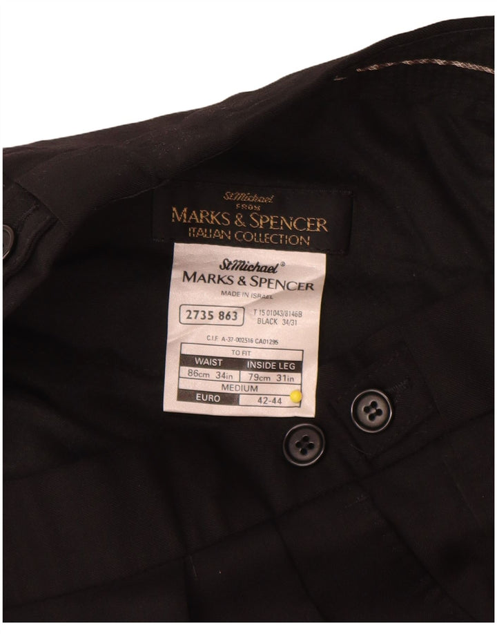 Marks & Spencer Mens Pegged Suit Trousers Size 34 W34 L31 Black New Wool
