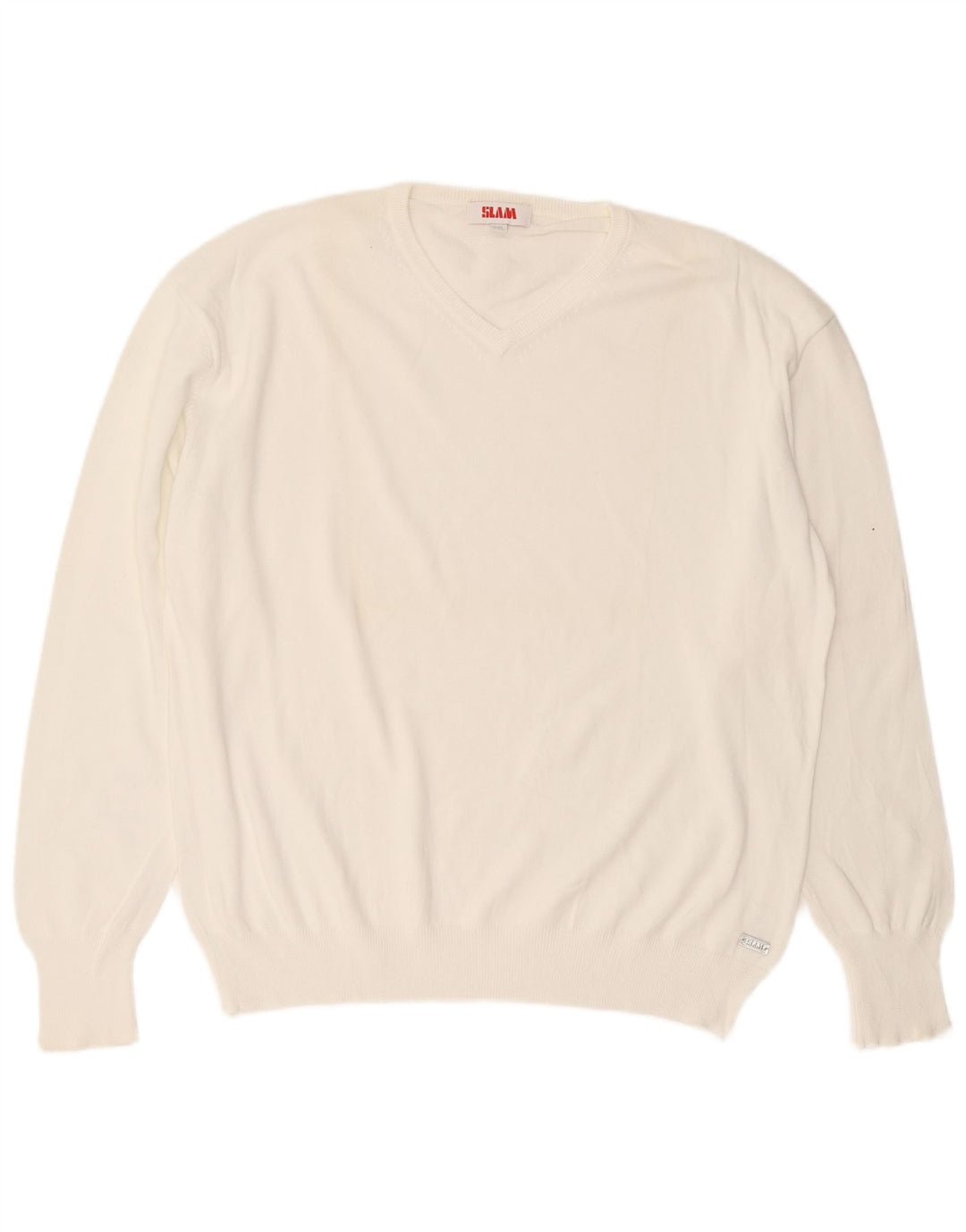 Slam Mens V-Neck Jumper Sweater 3XL White Cotton