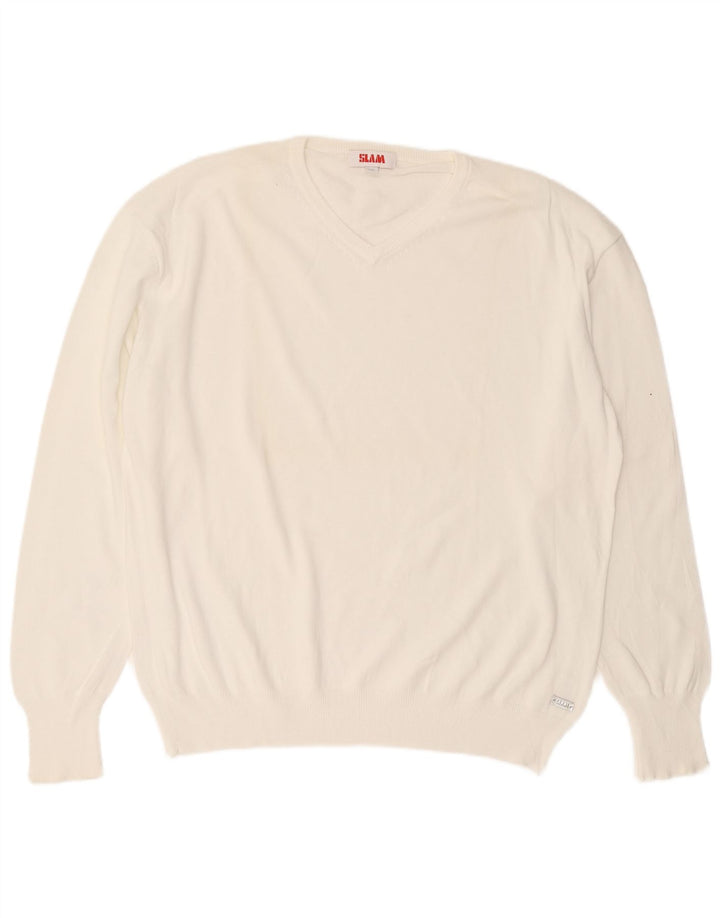 Slam Mens V-Neck Jumper Sweater 3XL White Cotton