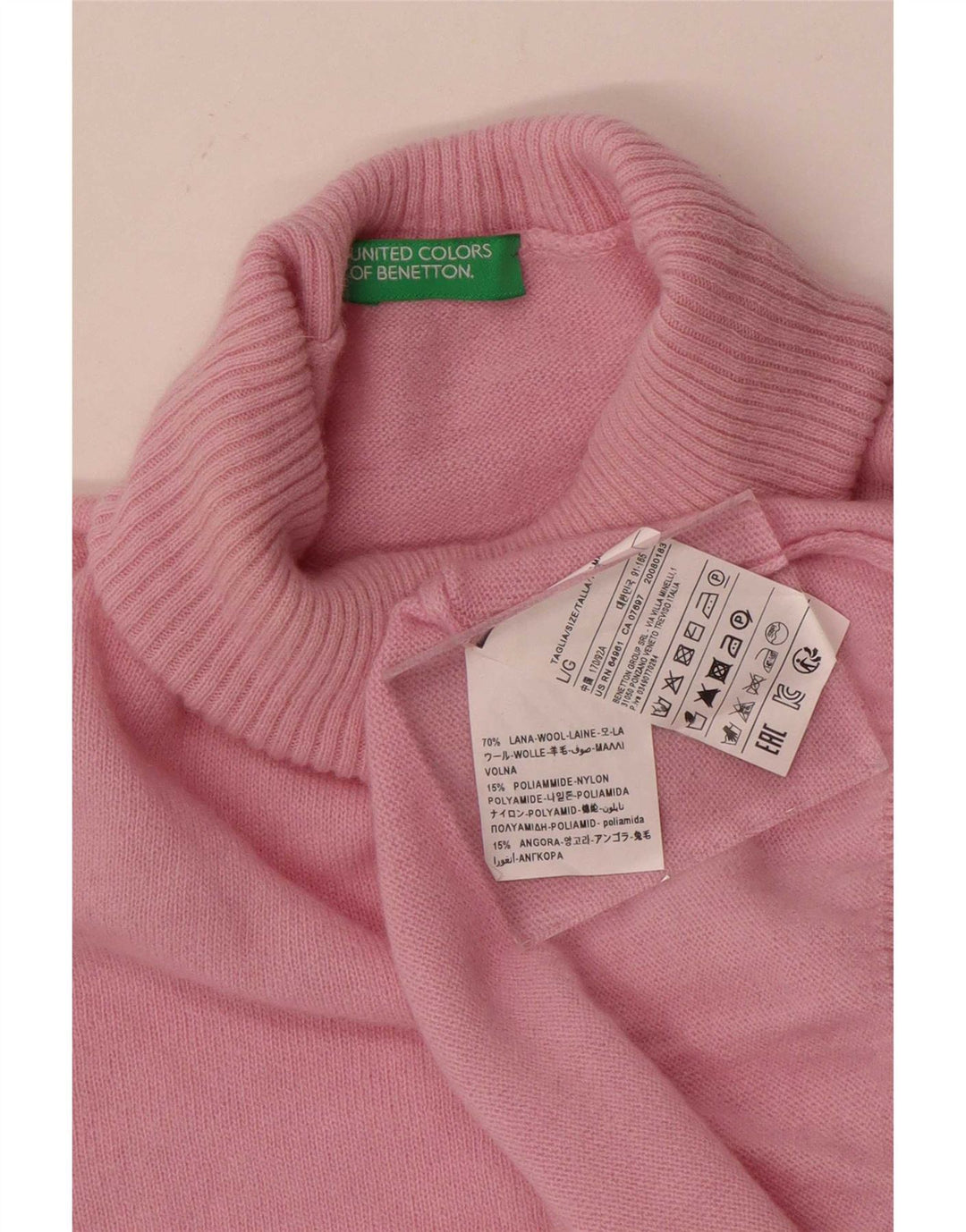 Benetton Womens Roll Neck Jumper Sweater UK 16 Large Pink Wool