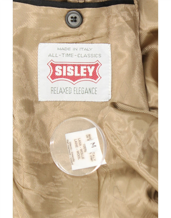 SISLEY Mens Double Breasted Blazer Jacket UK 38 Medium Black Wool