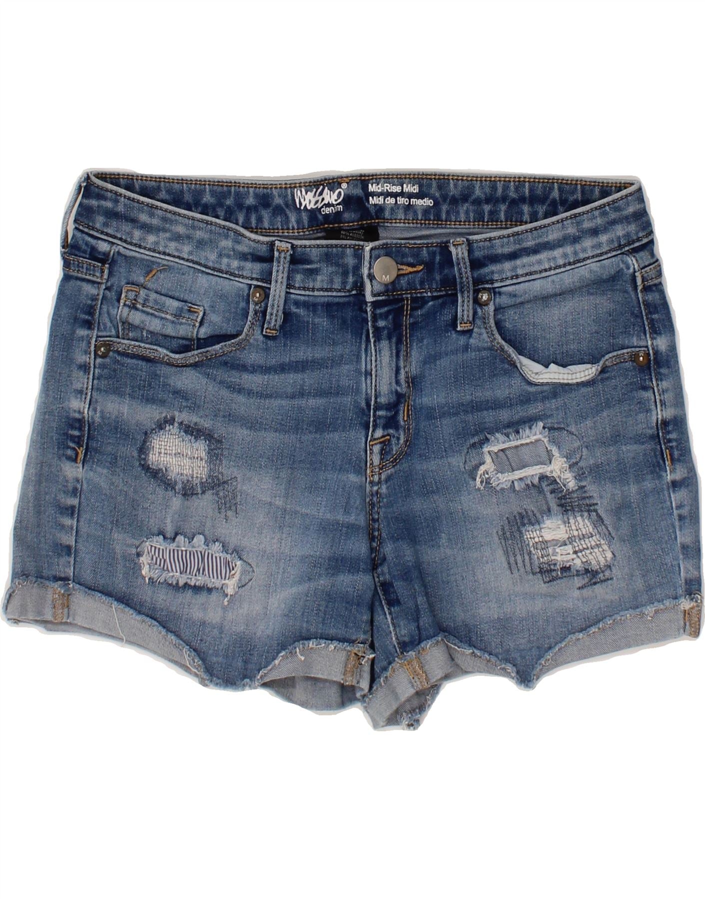 MOSSIMO Womens Distressed Mid Rise Denim Shorts US 6 Medium W28 Blue