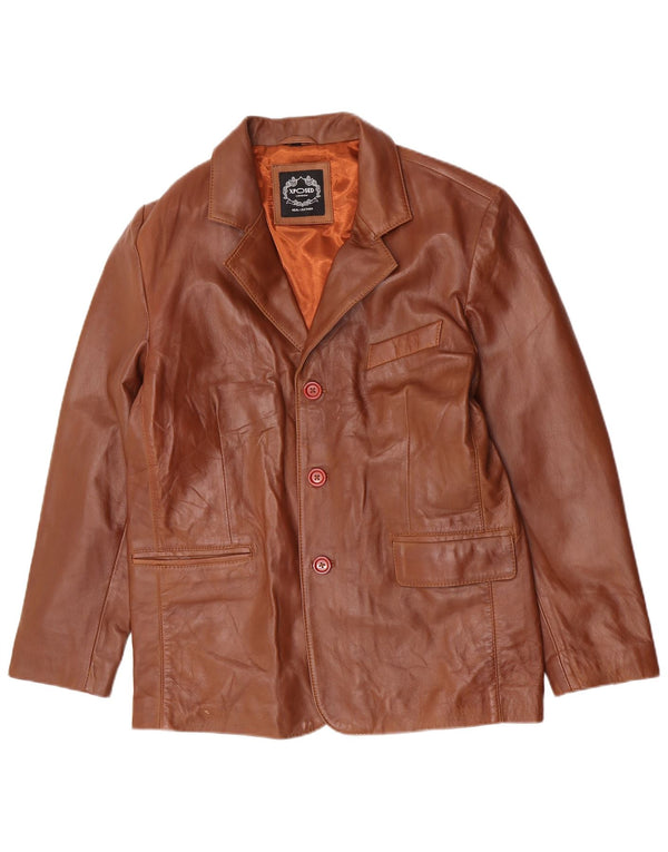 Vintage Mens 3 Button Leather Blazer Jacket UK 40 Large Brown Leather