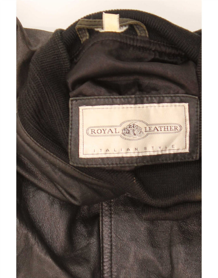 Vintage Mens Bomber Leather Jacket IT 46 Small Black Leather