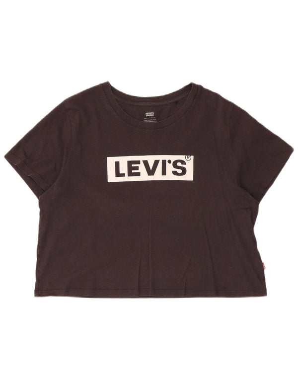 Levi's Womens Crop Graphic T-Shirt Top UK 14 Large Black Cotton